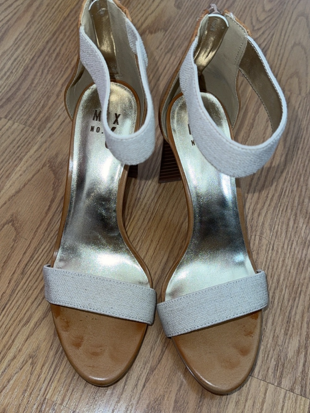 MIX NO. 6 White Linen Ankle Strap Block Heel Sandals
